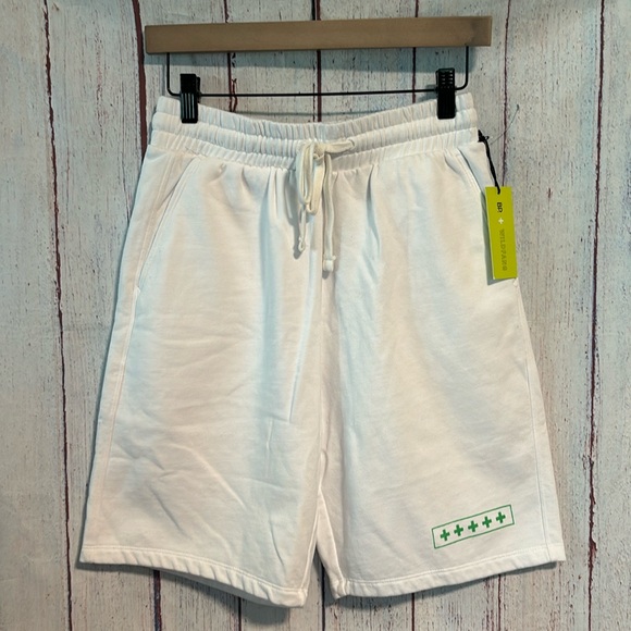NWT BP + Wildfang Fleece Sport Shorts In White Green Positive - Picture 1 of 6